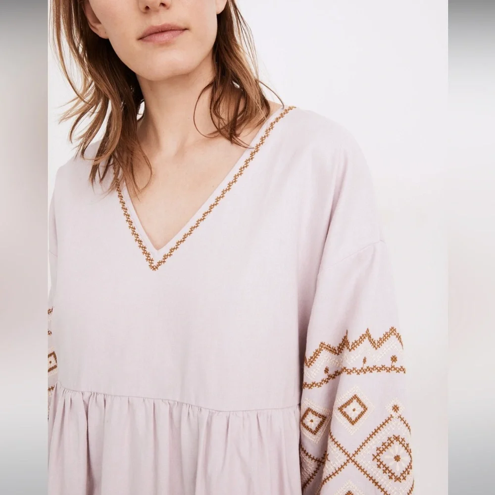 NWOT Madewell Petite Embroidered-Sleeve Popover Midi Dress - Medium - Lavender - Picture 2 of 10